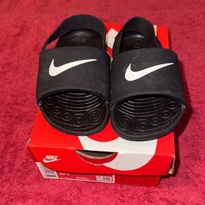 Nike Kids Black Slide Sandals with White Logo